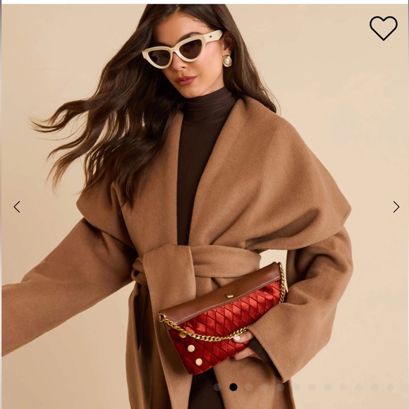 Hammitt Invitation Monarch Velvet Clutch Red Antique Gold Chain NWT Leather Trim - Picture 2 of 4